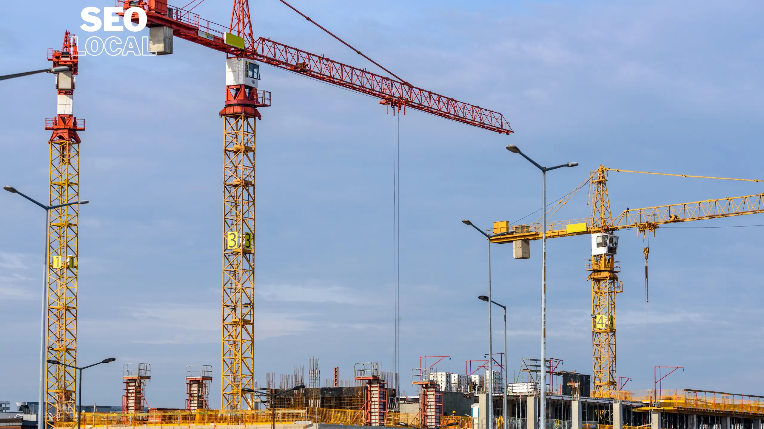 Grúas torre sobre un conjunto de edificios en construcción